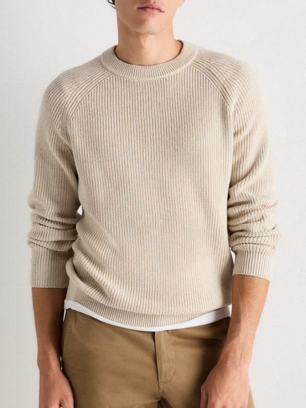 Quince Organic Cotton Ribbed Knit Crewneck Fisherman Style Sweater